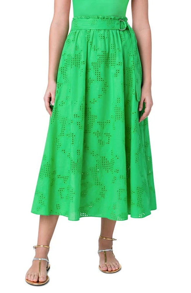 Akris punto Eyelet Embroidered Poplin Midi Skirt in Vibrant Green at Nordstrom, Size 10