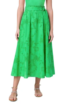 Akris punto Eyelet Embroidered Poplin Midi Skirt in Vibrant Green at Nordstrom, Size 10