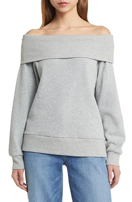 Nation LTD Cotton Off The Shoulder Sweatshirt Heather Grey at Nordstrom,