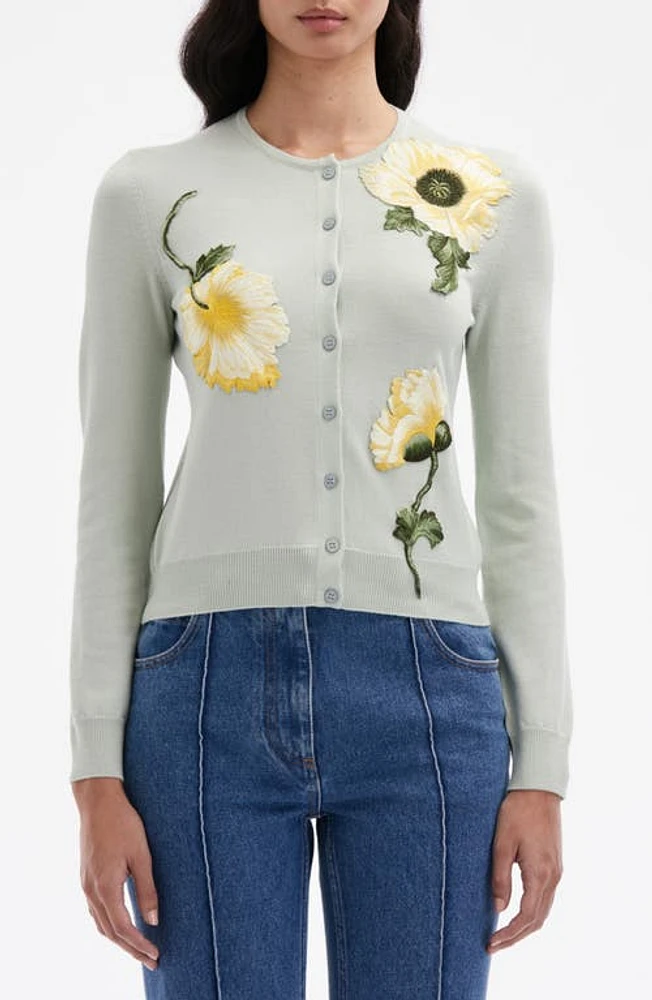 Oscar de la Renta Embroidered Poppy Wool Cardigan at Nordstrom,