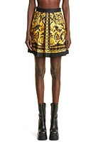 Versace Barocco Print Pleated Silk Skirt in Black Gold at Nordstrom, Size 0 Us