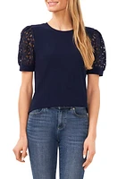 CeCe Lace Puff Sleeve Knit Top in Classic Navy at Nordstrom, Size X-Small