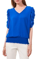 Chaus Ruched Sleeve V-Neck Blouse in Electric Glow at Nordstrom, Size Large