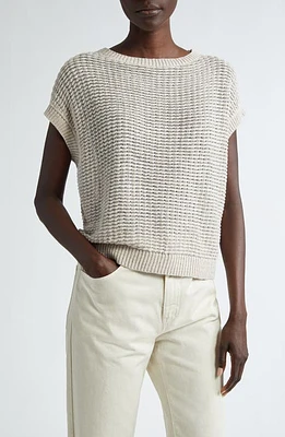 Lafayette 148 New York Textured Short Sleeve Linen & Silk Sweater Smoked Taupe Multi at Nordstrom,