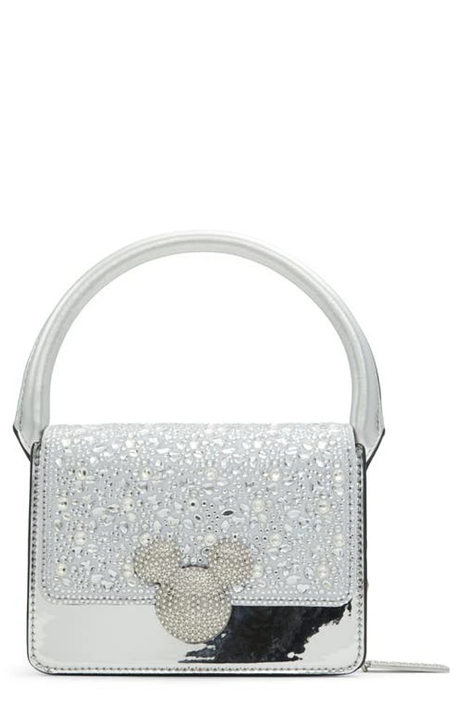 ALDO x Disney Crystal Encrusted Metallic Faux Leather Top Handle Bag in Light Silver at Nordstrom