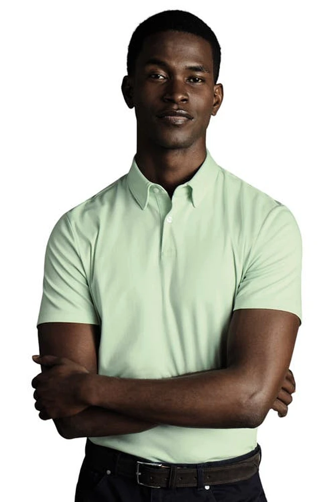 Charles Tyrwhitt Plain Short Sleeve Jersey Polo Light Green at Nordstrom,