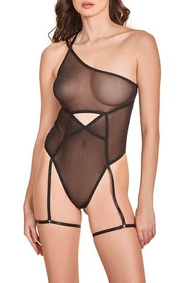 Hauty Asymmetric Striped Teddy With Garters Black at Nordstrom,