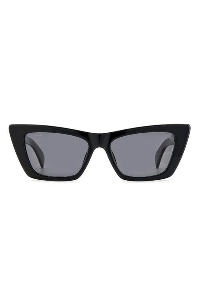 rag & bone 53mm Polarized Cat Eye Sunglasses in Black/Gray Polarized at Nordstrom