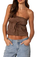 EDIKTED Reva Strapless Cotton Crop Top Brown at Nordstrom,