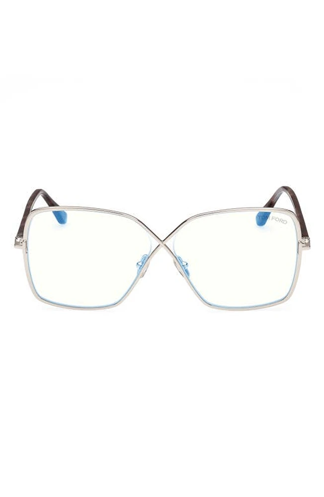 TOM FORD 59mm Butterfly Blue Light Blocking Glasses in Shiny Palladium at Nordstrom