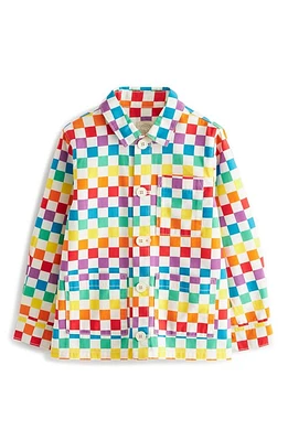 Little Bird Kids' Checkerboard Cotton Shirt Jacket White Rainbow at Nordstrom, Y