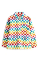 Little Bird Kids' Checkerboard Cotton Shirt Jacket White Rainbow at Nordstrom, Y