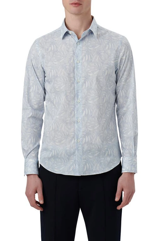 Bugatchi Julian Shaped Fit Floral Stretch Cotton Button-Up Shirt Air Blue at Nordstrom,