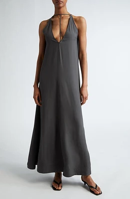 TOTEME T-Strap Crepe Back Satin Maxi Dress Lead at Nordstrom, Us