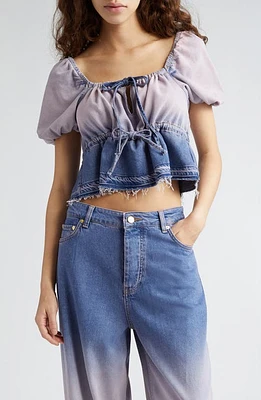 Ganni Future Puff Sleeve Ombré Denim Top Bleach at Nordstrom, Us