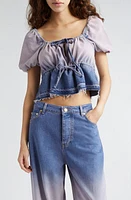 Ganni Future Puff Sleeve Ombré Denim Top Bleach at Nordstrom, Us