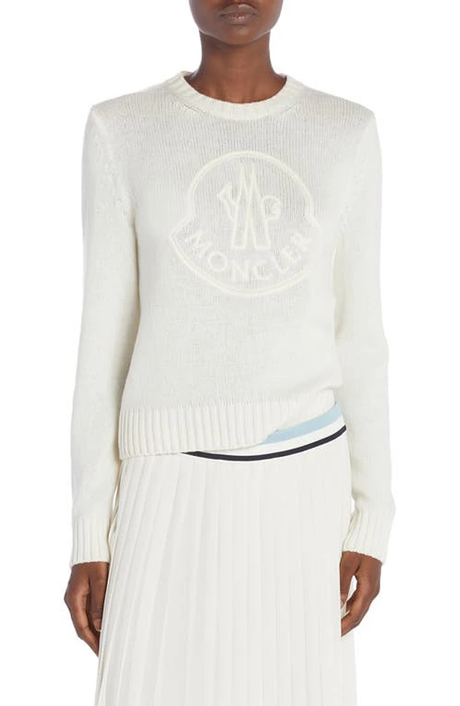 Moncler Embroidered Logo Virgin Wool & Cashmere Sweater White at Nordstrom,