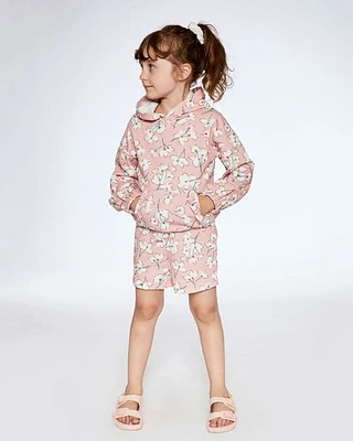 Deux Par Deux Girl's Hooded French Terry Sweatshirt Pink Jasmine Flower Print at Nordstrom