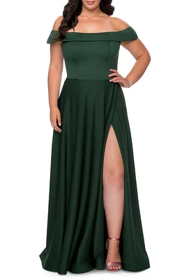 La Femme Off the Shoulder Foldover Neckline Gown Emerald at Nordstrom,