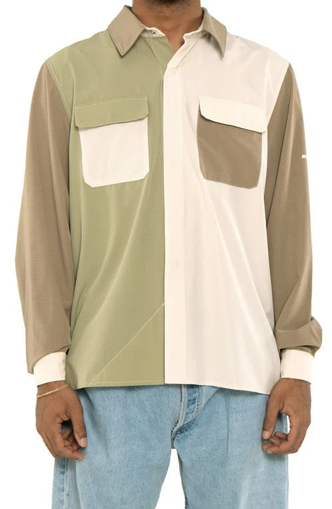 Round Two Colorblock Ripstop Tech Button-Up Shirt at Nordstrom,