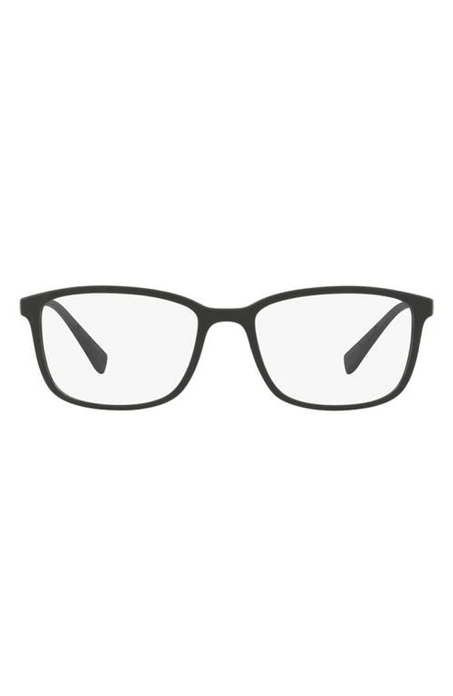 Prada 55mm Rectangular Optical Glasses in Black Rubber at Nordstrom