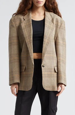 Smythe Massive One-Button Plaid Cotton & Linen Blazer Sand Glen Check at Nordstrom,