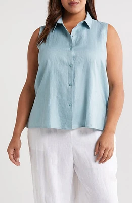 Eileen Fisher Classic Sleeveless Organic Linen Button-Up Shirt at Nordstrom,