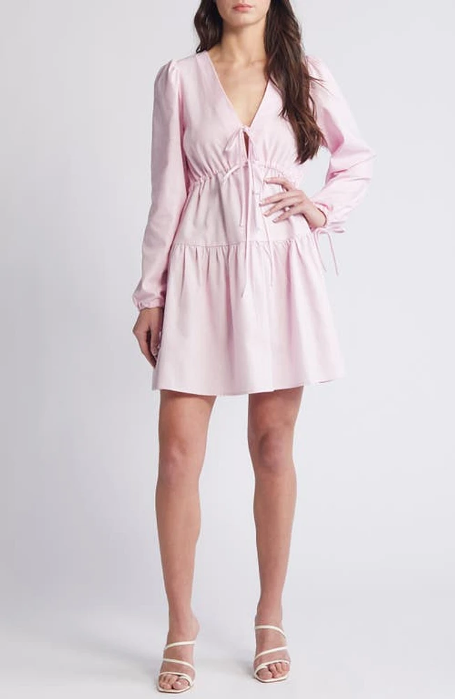 SOMETHING NEW Tie Front Long Sleeve Tiered Dress Ballerina at Nordstrom,