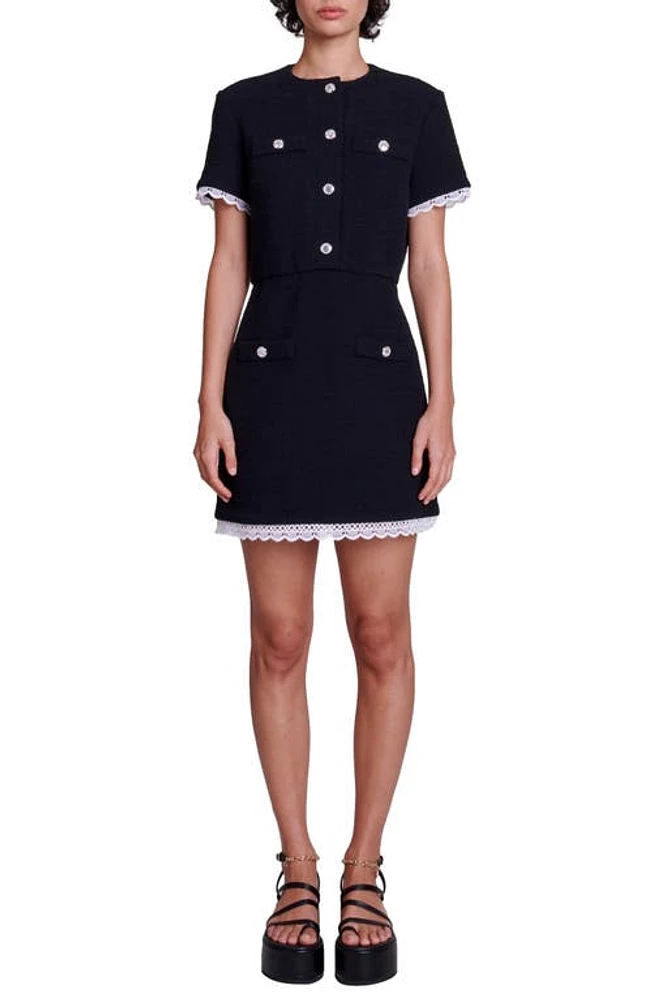 maje Ramisia Lace Trim Minidress Black at Nordstrom,