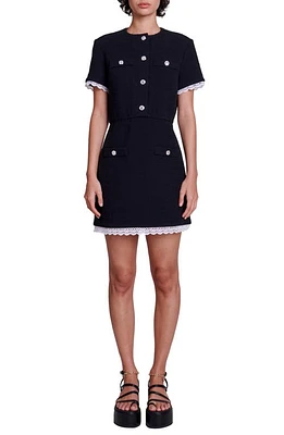 maje Ramisia Lace Trim Minidress Black at Nordstrom,