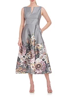 Kay Unger Marlene Floral Print A-Line Dress Sage Gray at Nordstrom,