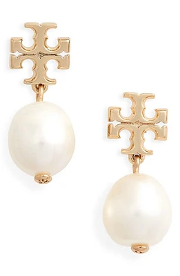 Tory Burch Kira Genuine Pearl Drop Earrings in Tory Gold /Ivory at Nordstrom