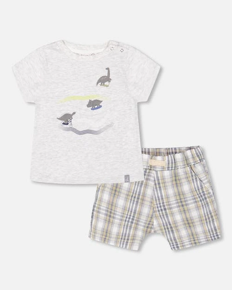 Deux Par Deux Baby Boy's Top Light Gray Mix And Short Plaid Set at Nordstrom