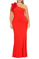 Xscape Evenings Ruffle Detail One-Shoulder Sheath Gown at Nordstrom,