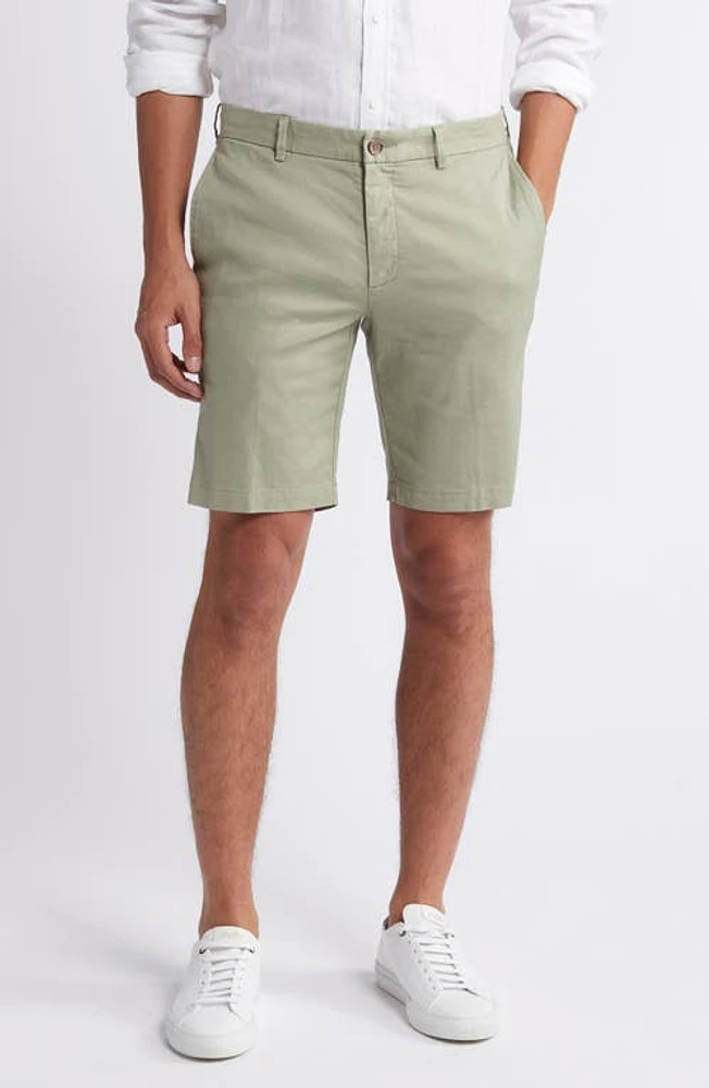 Scott Barber Flat Front Stretch Linen & Cotton Shorts Sage at Nordstrom,