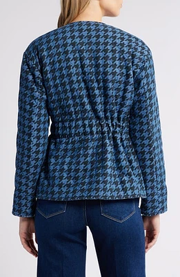 Anne Klein Houndstooth Check Quilted Denim Jacket Medium Wash/Black at Nordstrom,