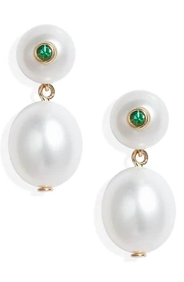 Poppy Finch Freshwater Pearl & Emerald Drop Earrings in Emerald/14K Yellow Gold at Nordstrom