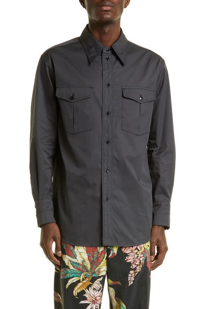 Lemaire Long Sleeve Cotton Twill Western Shirt Bk959 Zinc at Nordstrom, Us