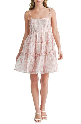 All Favor Floral Tiered Babydoll Minidress Pink at Nordstrom,