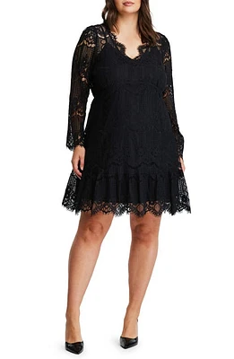 Estelle Lace Overlay Long Sleeve Dress Black at Nordstrom,