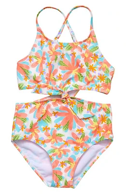 Snapper Rock Kids' Tropical Print Cutout One-Piece Swimsuit Multi at Nordstrom,