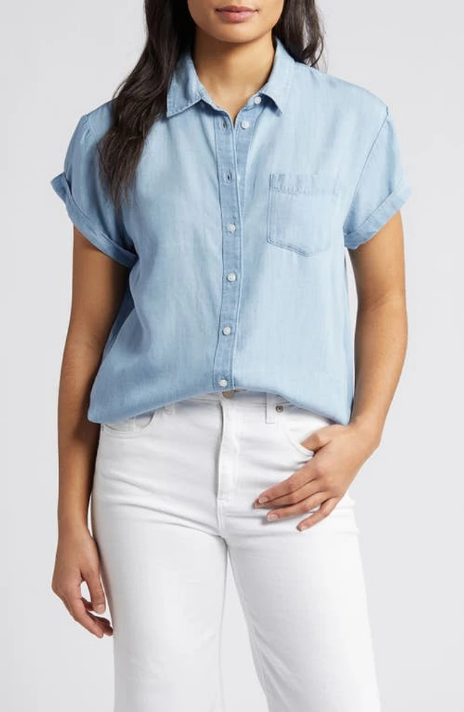 caslon(r) Chambray Camp Shirt Light Wash at Nordstrom,