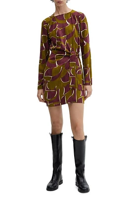 MANGO Geo Print Long Sleeve Faux Wrap Minidress Burgundy at Nordstrom,