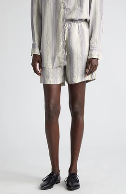 BITE Studios Portico Stripe Rumpled Satin Drawstring Shorts Glicine at Nordstrom, Us