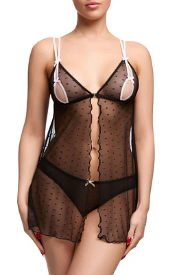 Von Follies By Dita Teese Coquine Cutout Babydoll Chemise Black at Nordstrom,