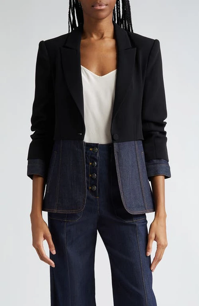 Cinq à Sept Dionne Mixed Media Blazer Black/Indigo at Nordstrom,