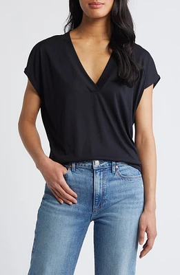 Mavi Jeans V-Neck Modal Blend Top in Black at Nordstrom, Size X-Small