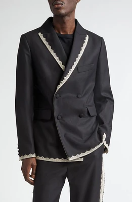 Bode Lacework Double Breasted Dinner Jacket Black at Nordstrom,