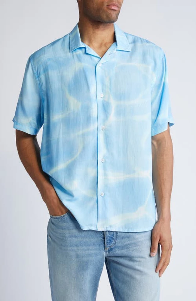 Corridor Hockney Ripple Print Camp Shirt Blue at Nordstrom,