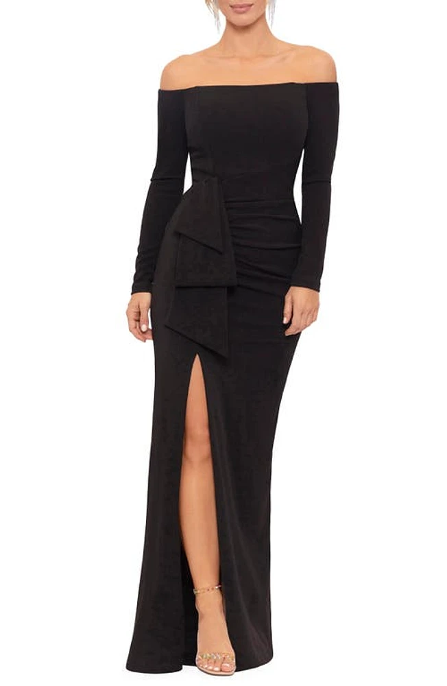 Xscape Evenings Strapless Long Sleeve Column Gown Black at Nordstrom,